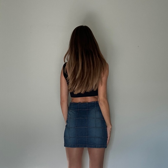 Y2k Checkered Patchwork Denim Skirt - Vintage Style Size 1 - Picture 8 of 13